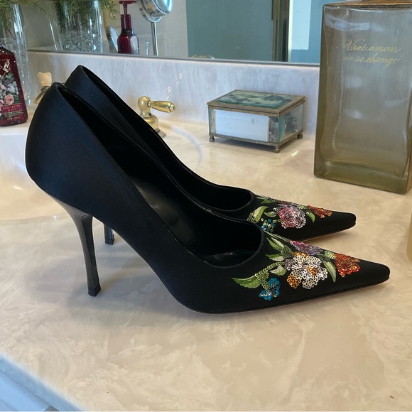 SOLD - Andrea Pfister sequin pumps, black, pointed toe, made in Italy, Sz 39/8.5 - Picture 7 of 13